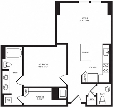 Floor plan for 1 bed, 1 bath, 829 sqft